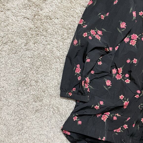 Victoria's Secret PINK XS/S Black Floral Hooded Full Zip Windbreaker Rain Jacket - Picture 3 of 8